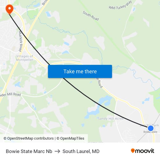 Bowie State Marc Nb to South Laurel, MD map