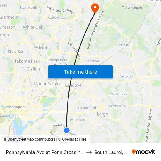 Pennsylvania Ave at Penn Crossing Dr to South Laurel, MD map