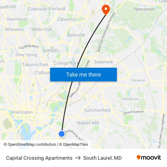 Capital Crossing Apartments to South Laurel, MD map