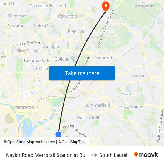 Naylor Road Metrorail Station at Bus Bay H to South Laurel, MD map