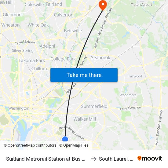 Suitland Metrorail Station at Bus Bay D to South Laurel, MD map