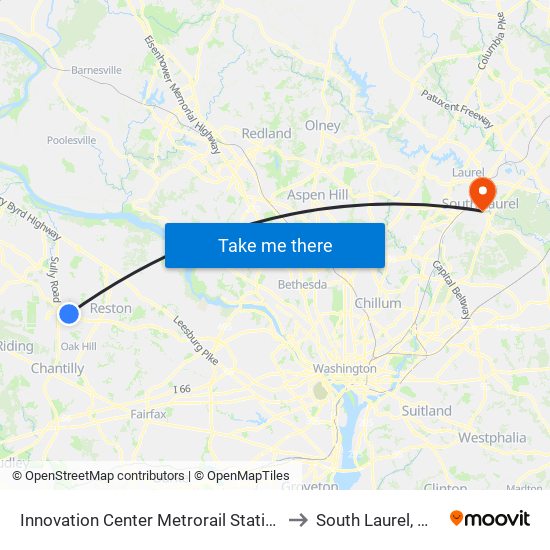 Innovation Center Metrorail Station to South Laurel, MD map