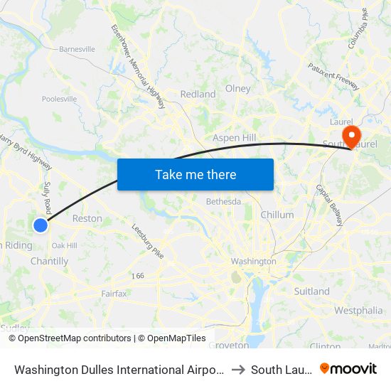 Washington Dulles International Airport Metrorail Station to South Laurel, MD map