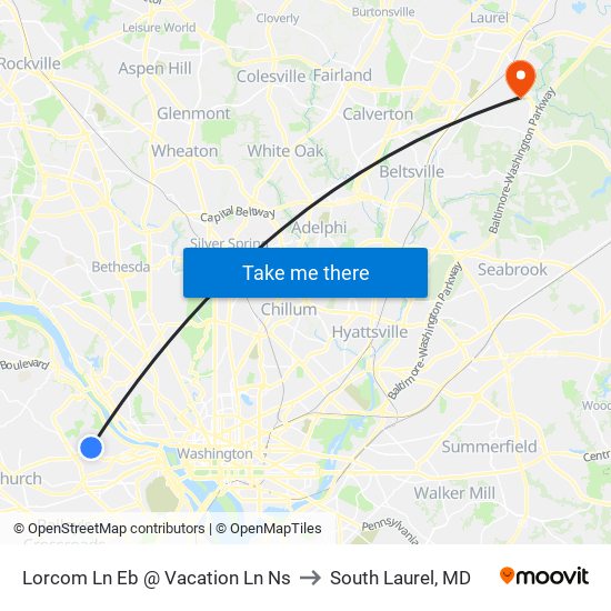 Lorcom Ln Eb @ Vacation Ln Ns to South Laurel, MD map