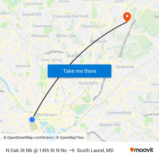 N Oak St Nb @ 14th St N Ns to South Laurel, MD map