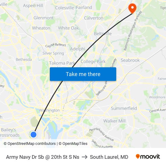 Army Navy Dr Sb @ 20th St S Ns to South Laurel, MD map