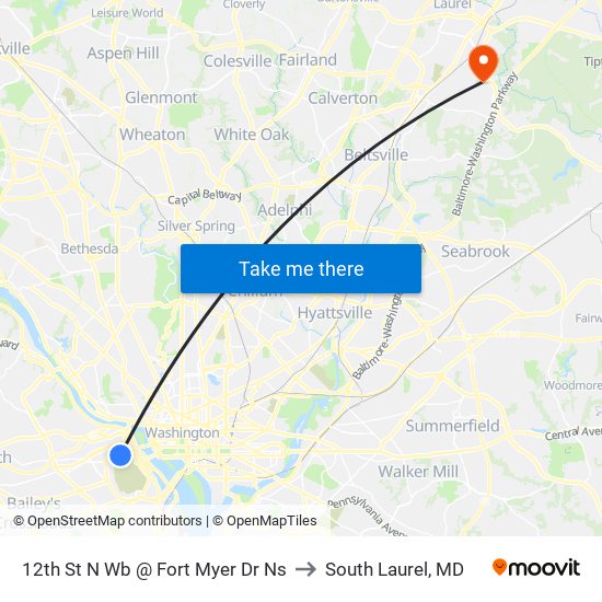 12th St N Wb @ Fort Myer Dr Ns to South Laurel, MD map