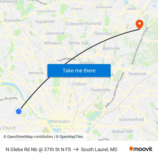 N Glebe Rd Nb @ 37th St N FS to South Laurel, MD map