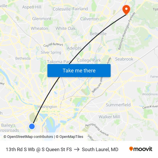 13th Rd S Wb @ S Queen St FS to South Laurel, MD map