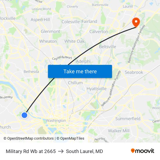 Military Rd Nb at 2665 to South Laurel, MD map