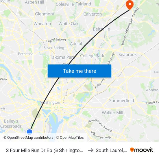 S Four Mile Run Dr Eb @ Shirlington Rd Ns to South Laurel, MD map