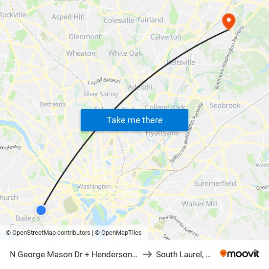 N George Mason Dr + Henderson Rd to South Laurel, MD map