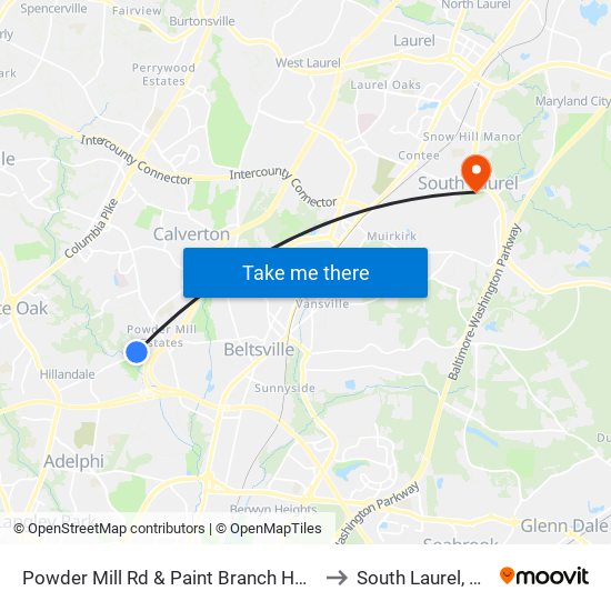 Powder Mill Rd & Paint Branch Home to South Laurel, MD map
