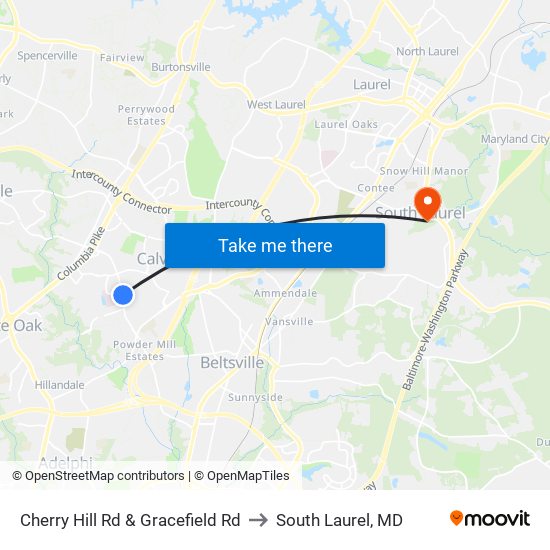 Cherry Hill Rd & Gracefield Rd to South Laurel, MD map