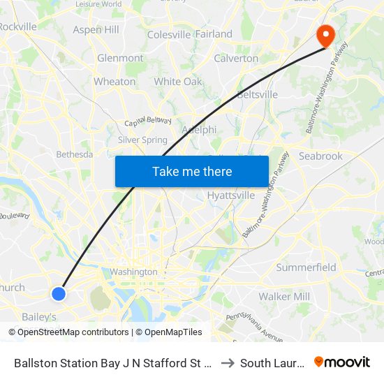 Ballston Station Bay J N Stafford St Sb @ N Fairfa to South Laurel, MD map