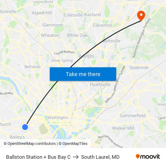 Ballston Station + Bus Bay C to South Laurel, MD map