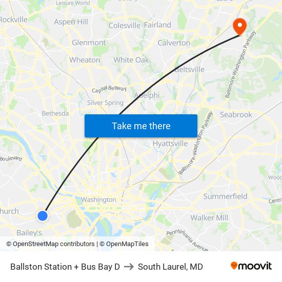 Ballston Station + Bus Bay D to South Laurel, MD map