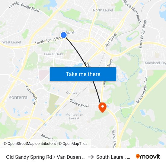 Old Sandy Spring Rd / Van Dusen Rd to South Laurel, MD map