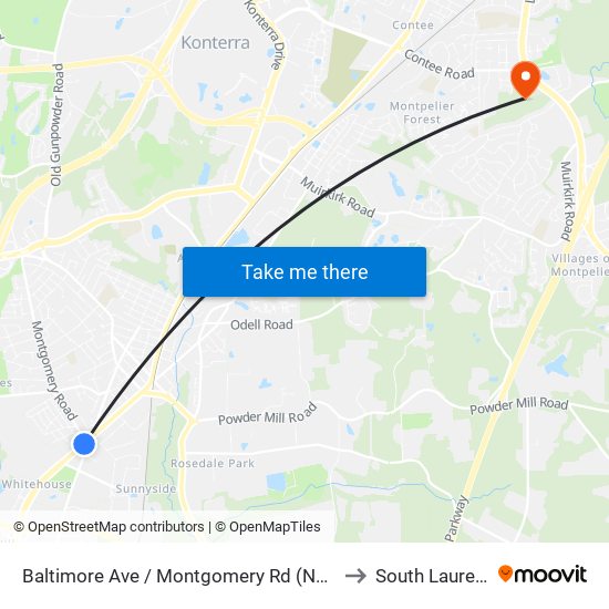 Baltimore Ave / Montgomery Rd (Northbound) to South Laurel, MD map