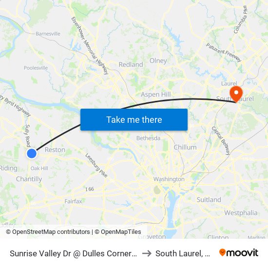 Sunrise Valley Dr @ Dulles Corner Dr to South Laurel, MD map