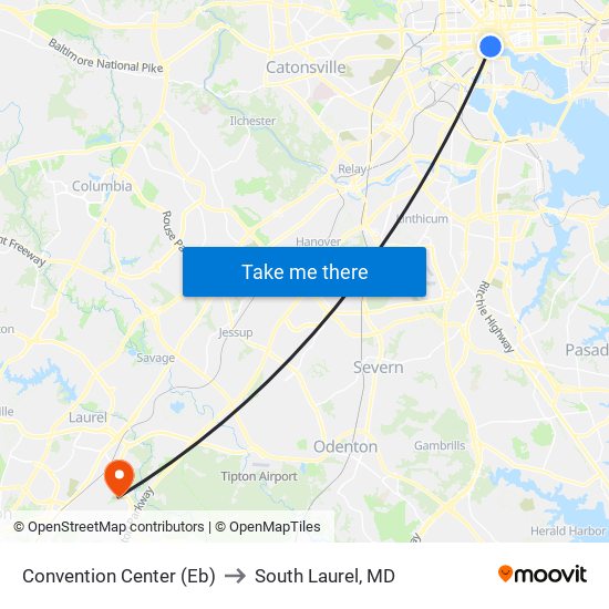 Convention Center (Eb) to South Laurel, MD map
