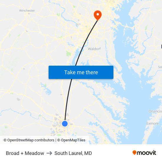 Broad + Meadow to South Laurel, MD map