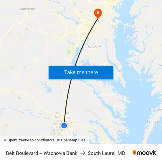 Belt Boulevard + Wachovia Bank to South Laurel, MD map