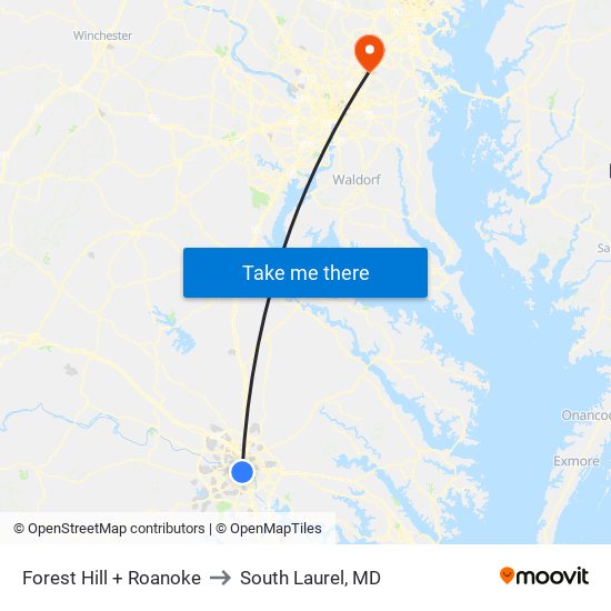 Forest Hill + Roanoke to South Laurel, MD map