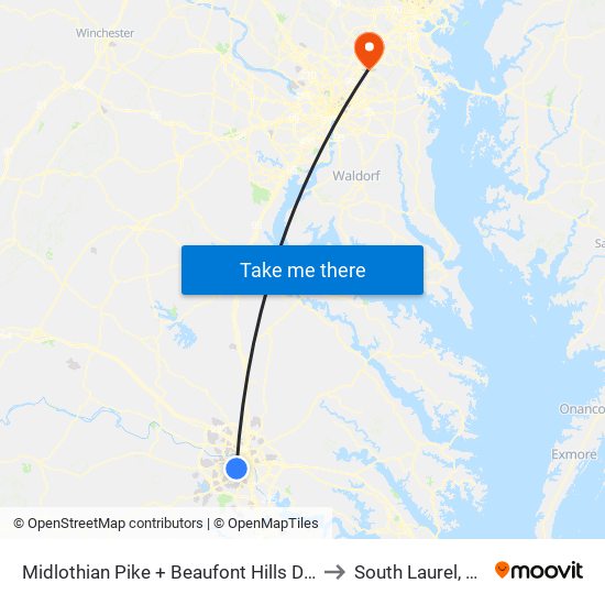 Midlothian Pike + Beaufont Hills Drive to South Laurel, MD map