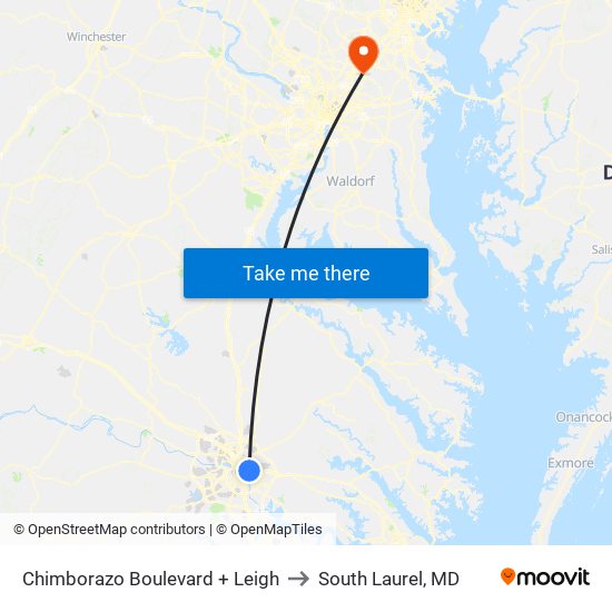 Chimborazo Boulevard + Leigh to South Laurel, MD map