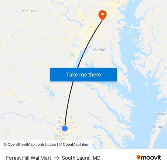 Forest Hill Wal Mart to South Laurel, MD map