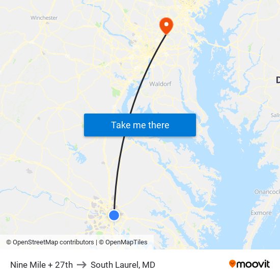 Nine Mile + 27th to South Laurel, MD map