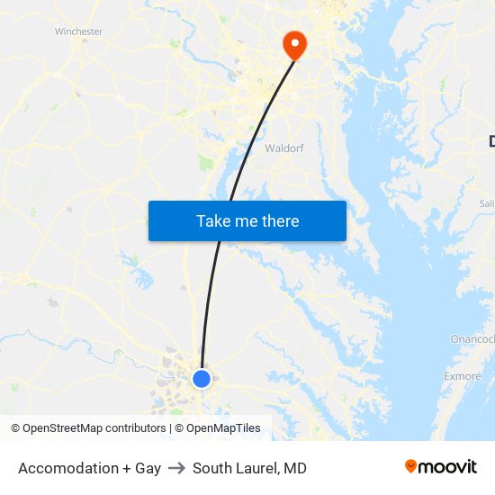 Accomodation + Gay to South Laurel, MD map