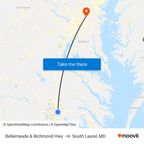 Bellemeade & Richmond Hwy to South Laurel, MD map