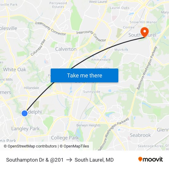 Southampton Dr & @201 to South Laurel, MD map
