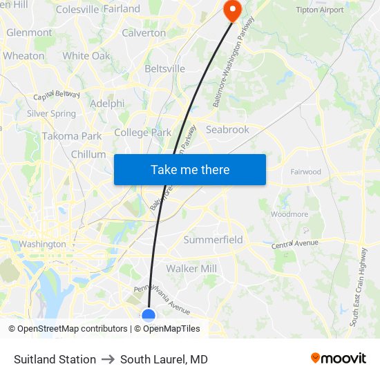 Suitland Station to South Laurel, MD map