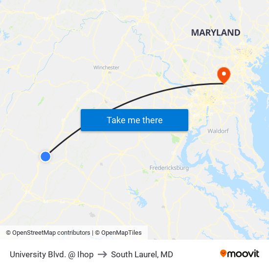 University Blvd. @ Ihop to South Laurel, MD map