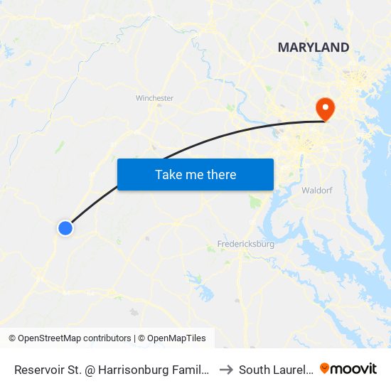 Reservoir St. @ Harrisonburg Family Practice to South Laurel, MD map