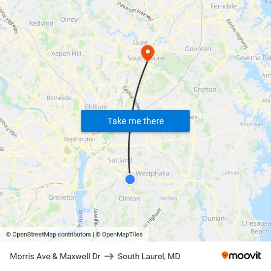 Morris Ave & Maxwell Dr to South Laurel, MD map