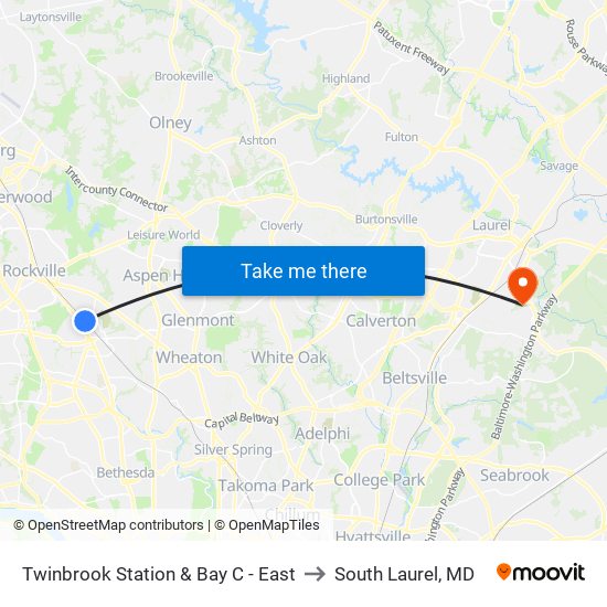 Twinbrook Station & Bay C - East to South Laurel, MD map