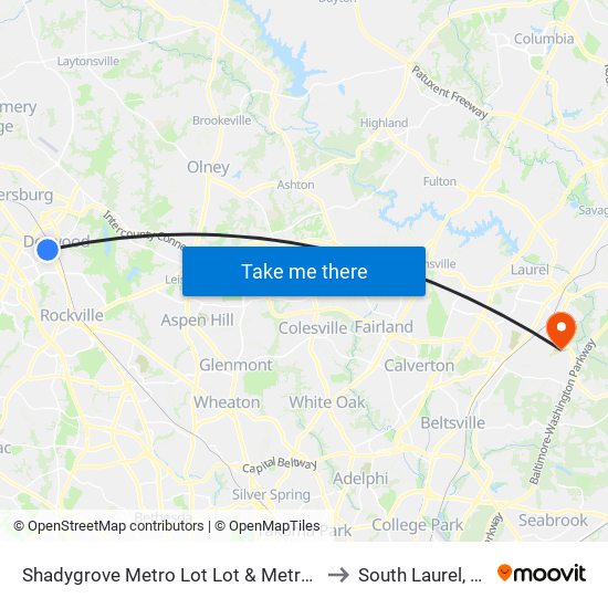 Shadygrove Metro Lot Lot & Metro Lot to South Laurel, MD map