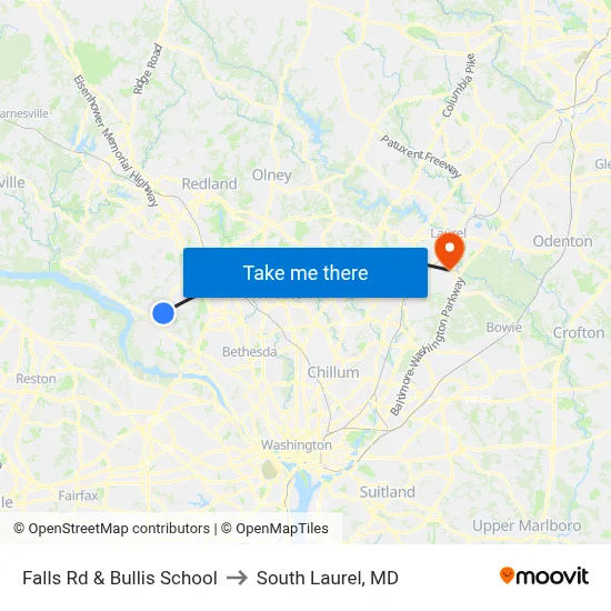 Falls Rd & Bullis School to South Laurel, MD map