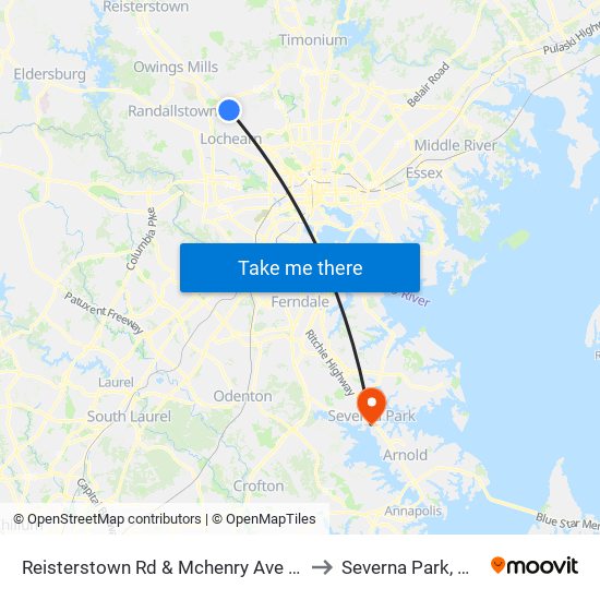 Reisterstown Rd & Mchenry Ave Sb to Severna Park, MD map