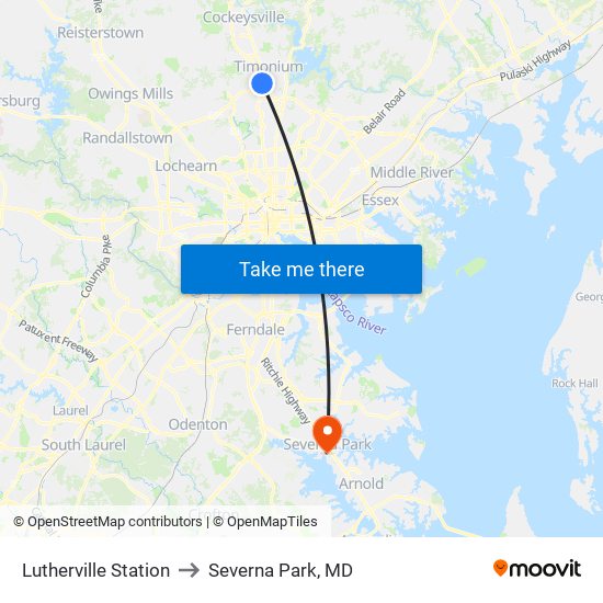 Lutherville Station to Severna Park, MD map