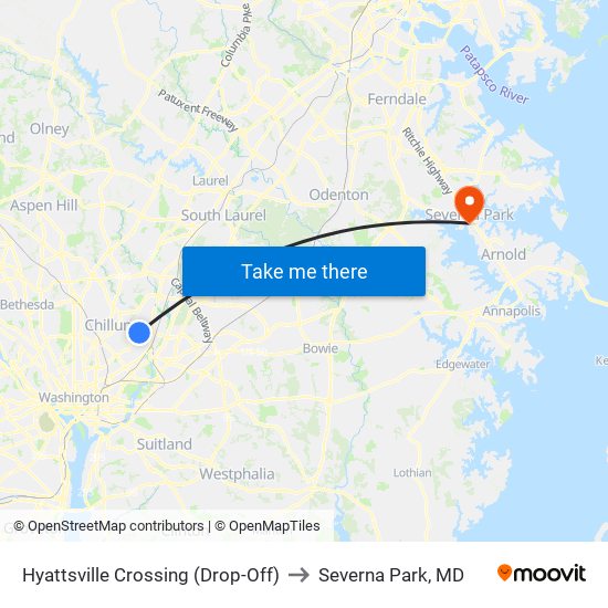 Hyattsville Crossing (Drop-Off) to Severna Park, MD map