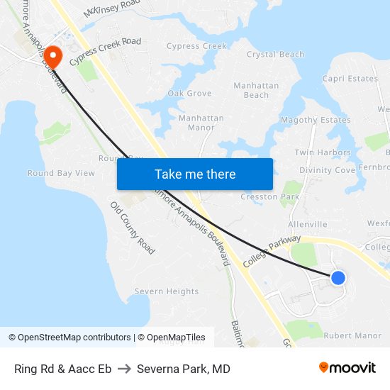 Ring Rd & Aacc Eb to Severna Park, MD map