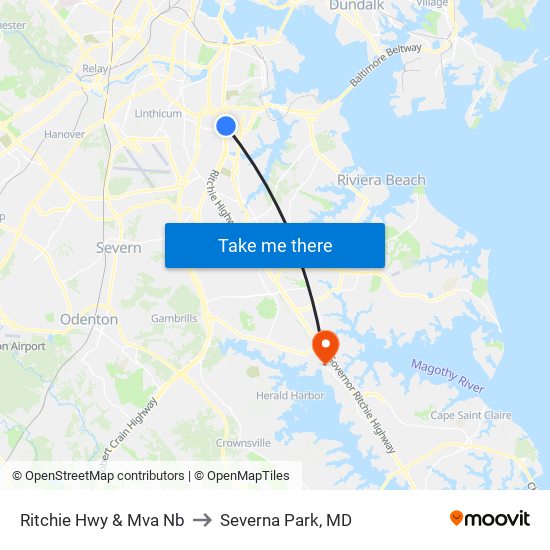 Ritchie Hwy & Mva Nb to Severna Park, MD map