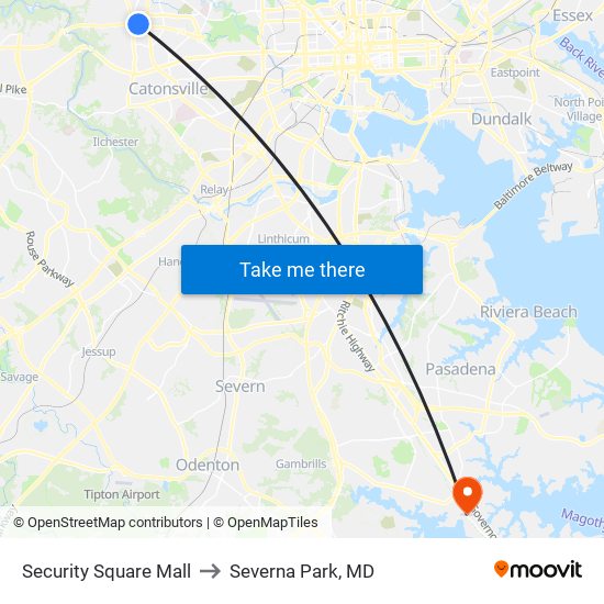 Security Square Mall to Severna Park, MD map