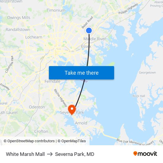 White Marsh Mall to Severna Park, MD map