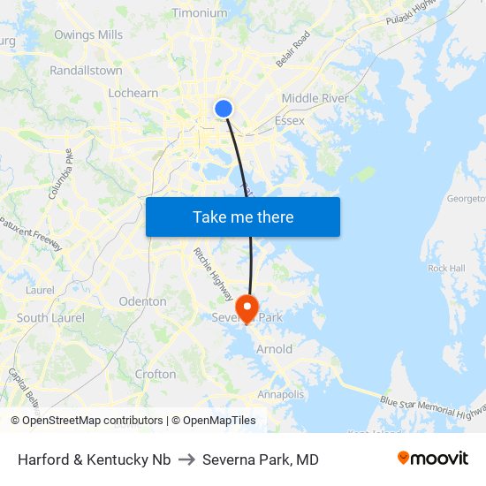 Harford & Kentucky Nb to Severna Park, MD map